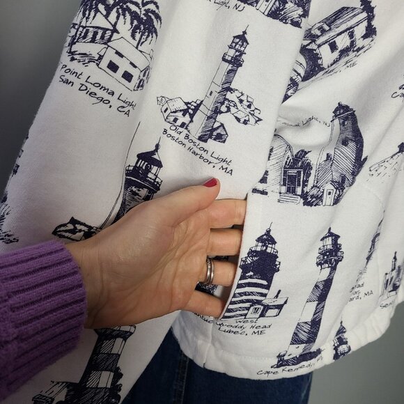 Lighthouse Vintage Sweatshirt Cardigan 90s Oversized Sz Large Fisherman Comfy - Picture 3 of 11